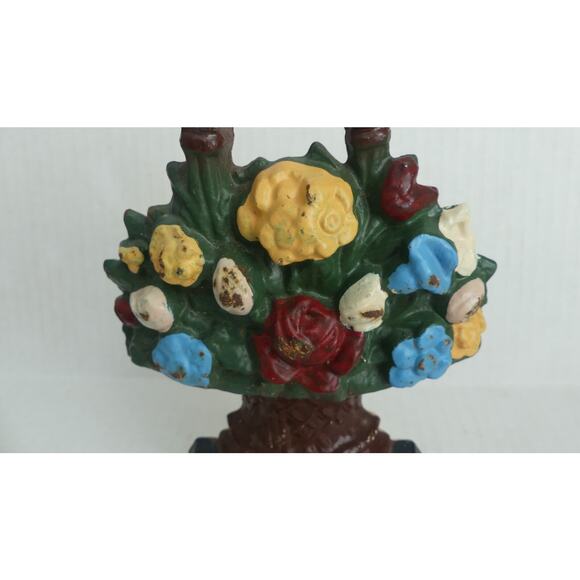 Vintage Cast Iron Flower Basket Doorstop Stamped Victorian Cottage Decor - Picture 3 of 9